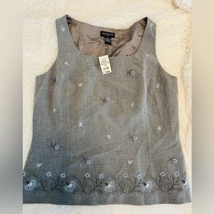 Ann Taylor Gray Sleeveless Top with Floral Embroidery